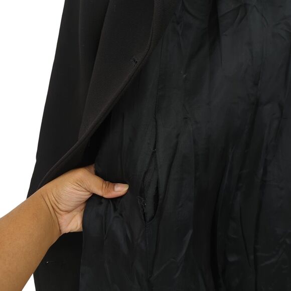 J Crew Women 4 Double Breasted Trench Coat Black Wool Blend Nylon Collar FLAW - Picture 7 of 9